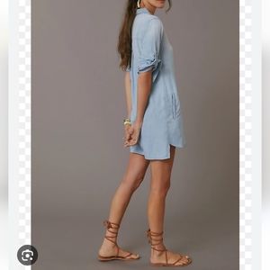 Anthropologie Cloth & Stone Whitewashed Chambray Shirt Dress Mini Sz L